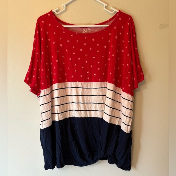 Maurices Tops - Maurice’s Women's Red and Navy Star Color Block Patriotic Top, Size 3X